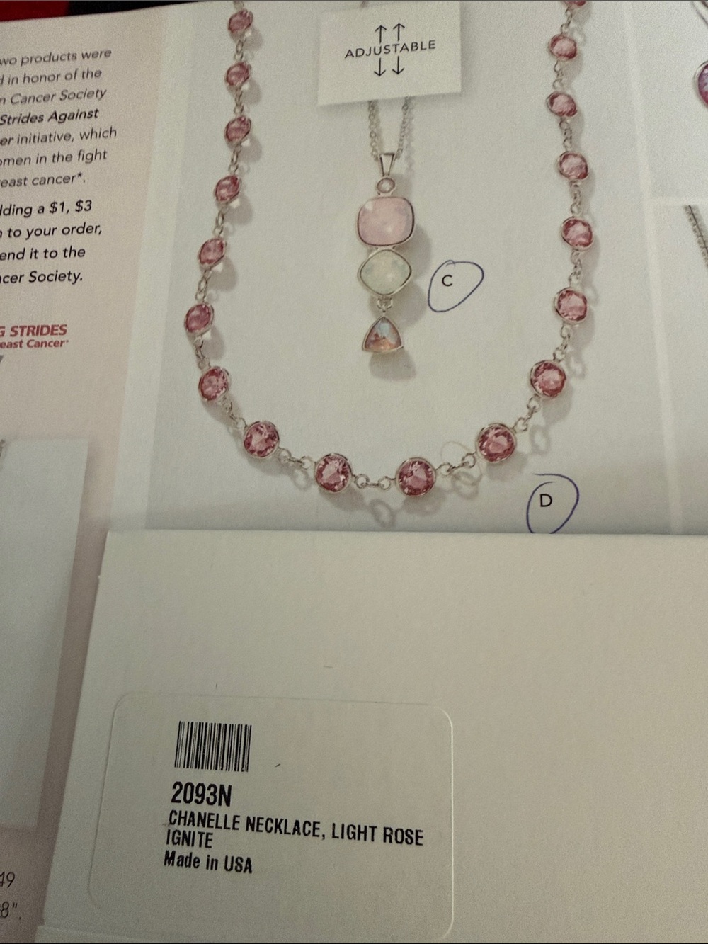 Touchstone crystal light rose ignition chanelle necklace
